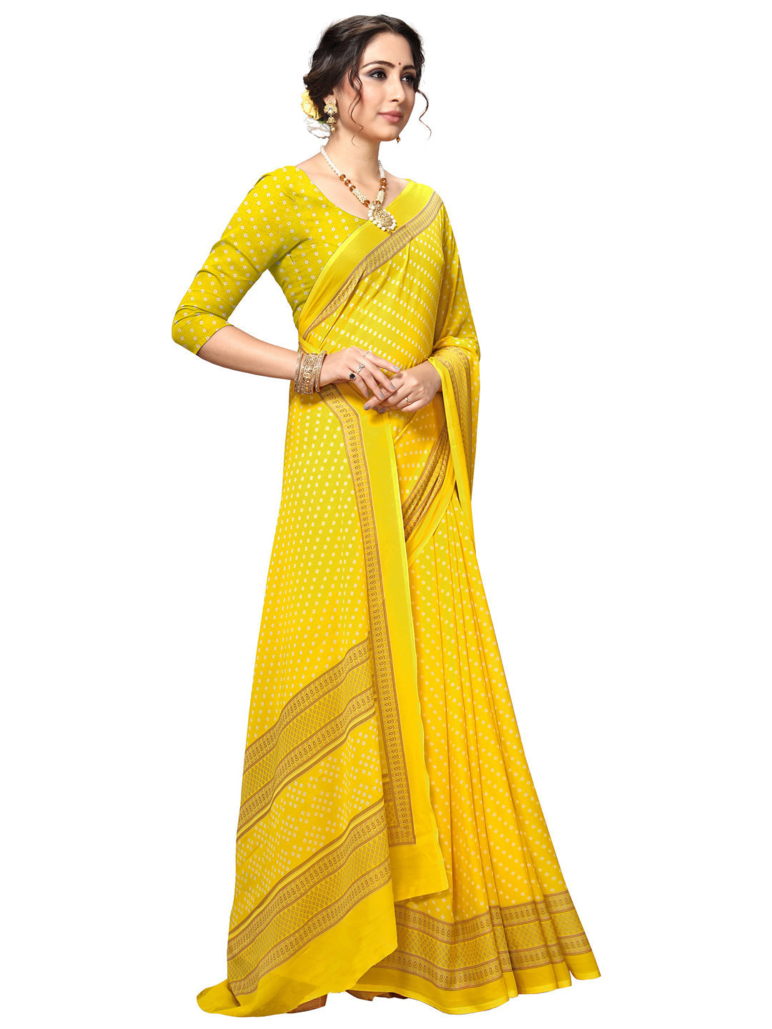 Women's Yellow Georgette Printed Saree