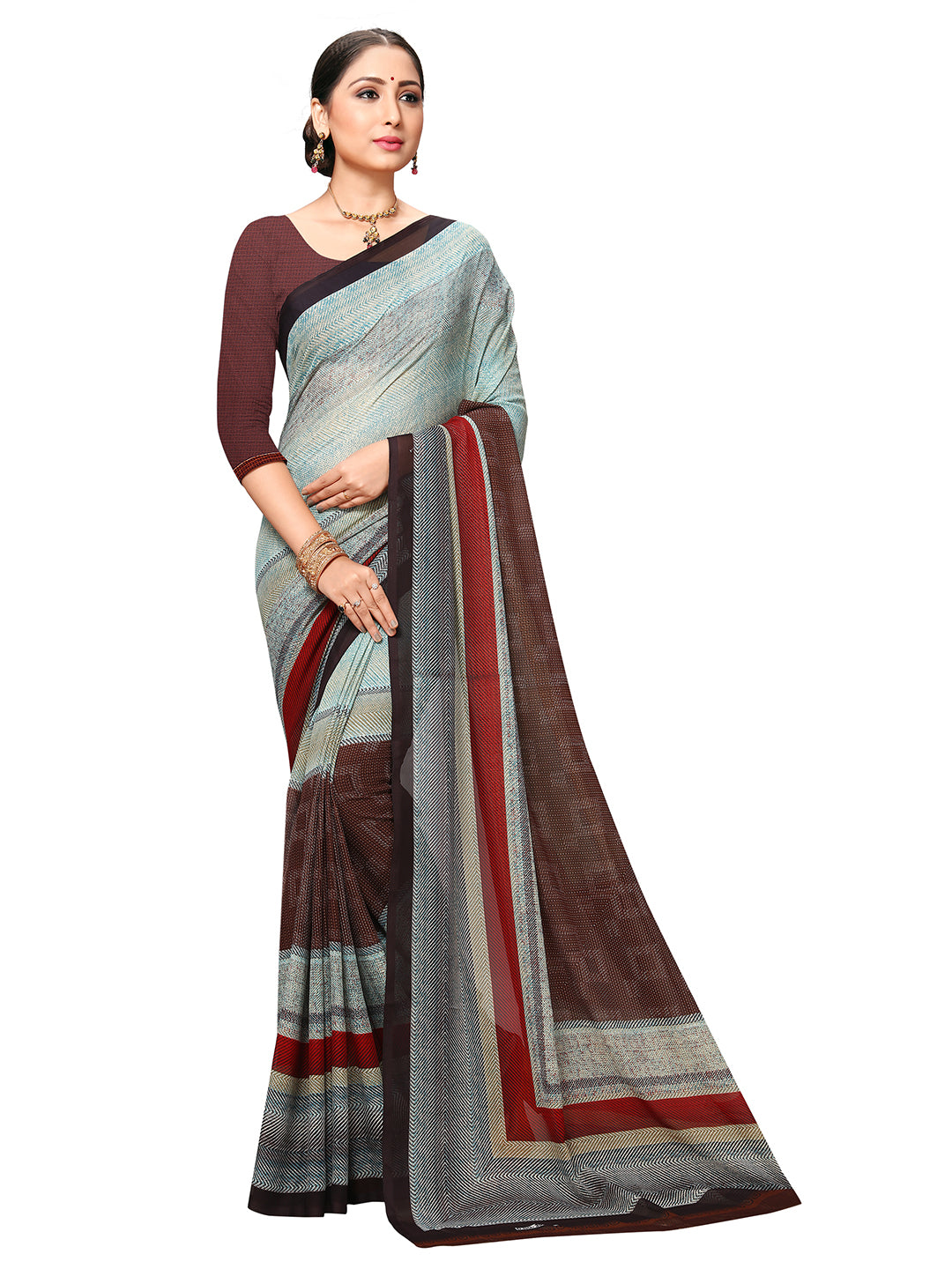 Women's Grey Georgette Printed Saree