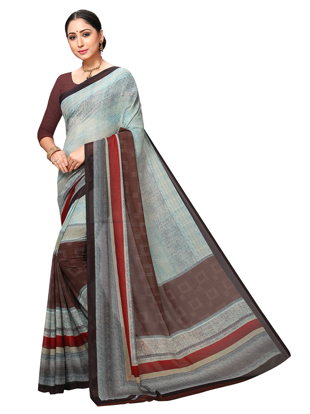 Women's Grey Georgette Printed Saree