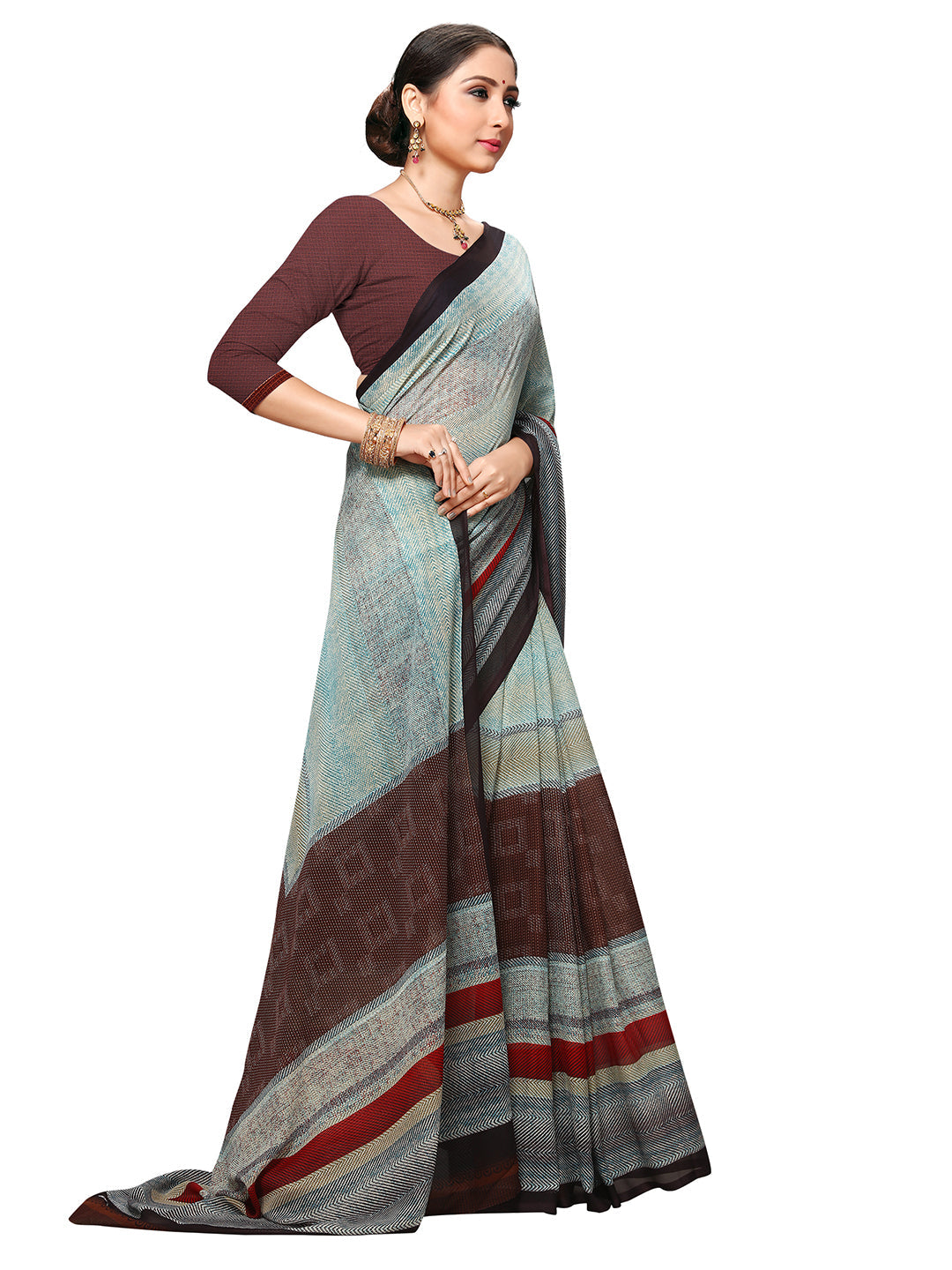 Women's Grey Georgette Printed Saree