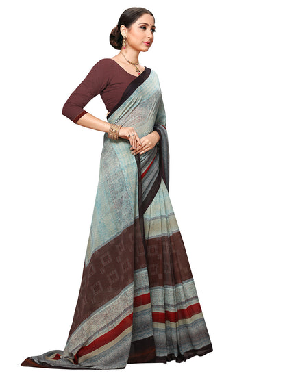 Women's Grey Georgette Printed Saree