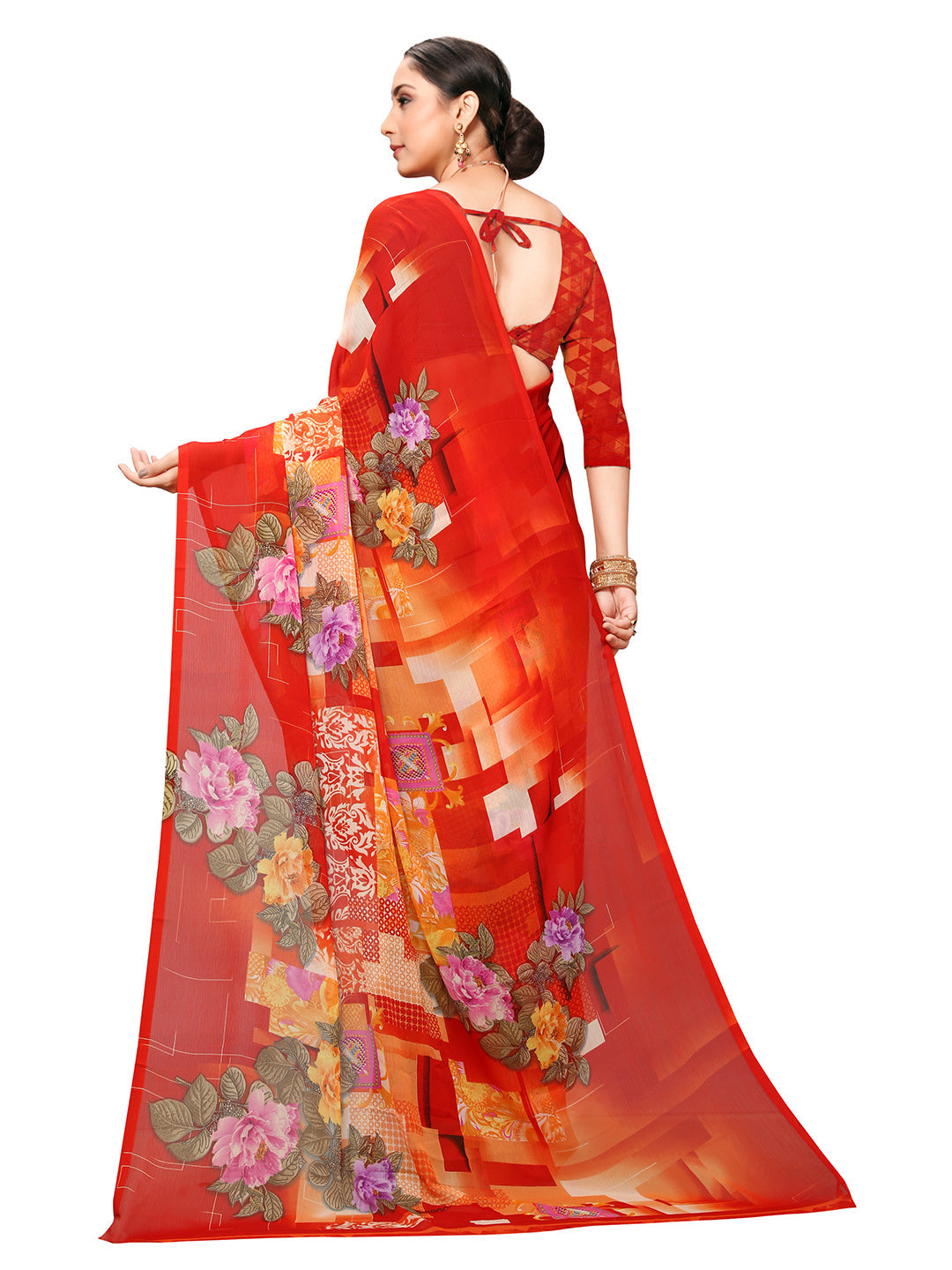Women's Red Georgette Printed Saree