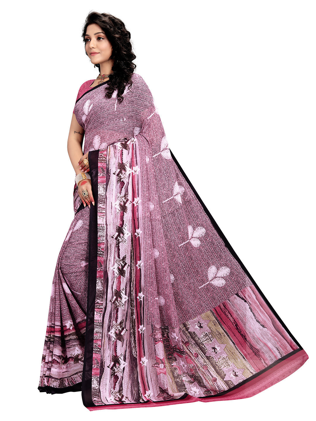 Women's Pink Georgette Printed Saree