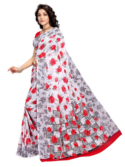 Women's White Georgette Printed Saree