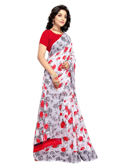 Women's White Georgette Printed Saree
