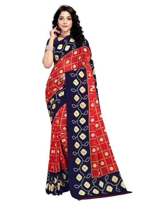 Women's Red Georgette Printed Saree