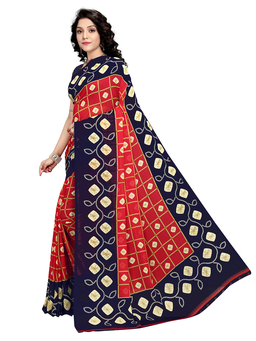 Women's Red Georgette Printed Saree