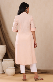 Women's Peach Cotton Flex Solid A-Line Kurta