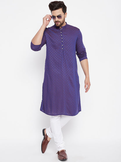 Men's Woven Design Purple Straight  Kurta