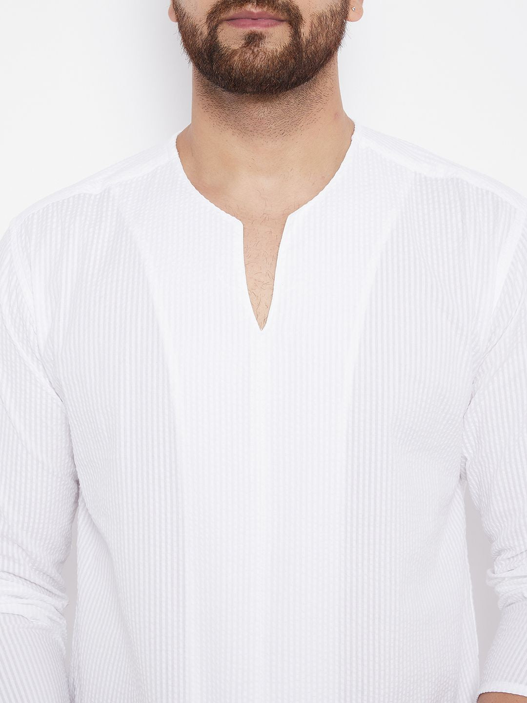 Men's White Solid Cotton Kurta