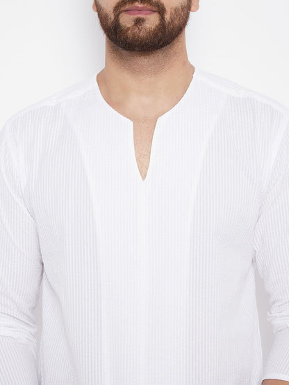 Men's White Solid Cotton Kurta