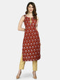 Women Maroon Printed Cotton kurta by Myshka (