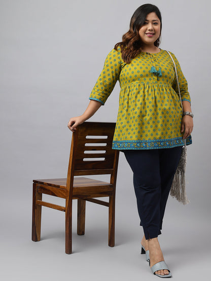 Women's Floral Printed Green Cotton Tunics
