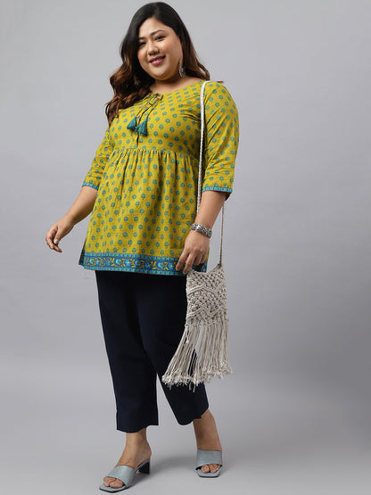 Women's Floral Printed Green Cotton Tunics