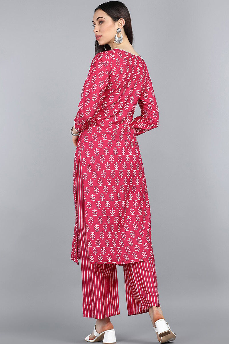 Women's Pink Printed Layered Kurti With Palazzos