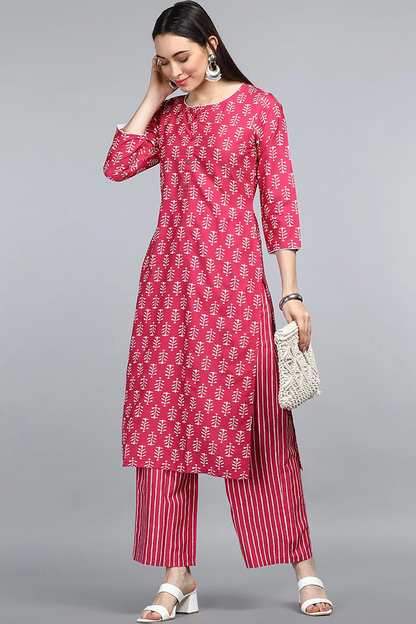 Women's Pink Printed Layered Kurti With Palazzos