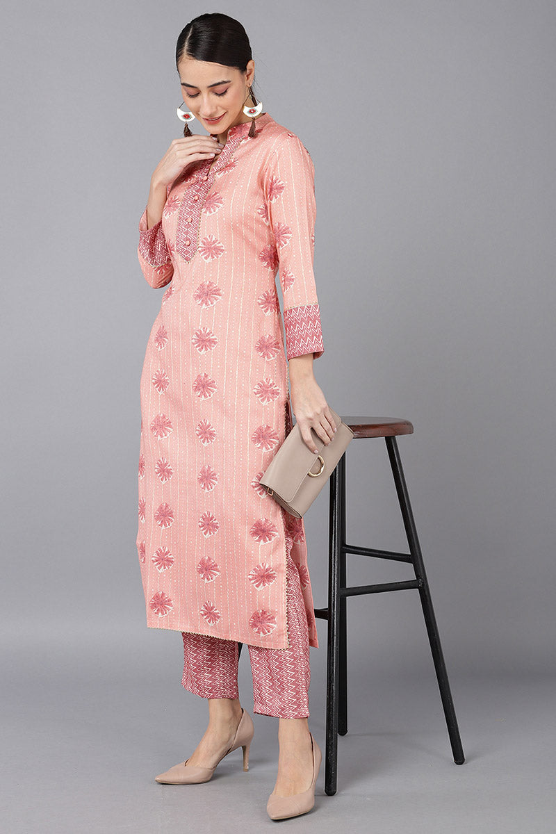 Women's Cotton Blend Printed Kurta With Pants