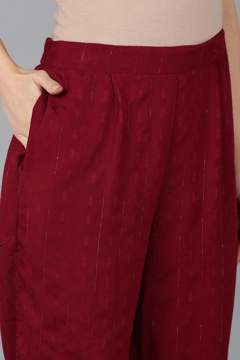 Women's Silk Blend Yoke Design Solid Kurta With Pants