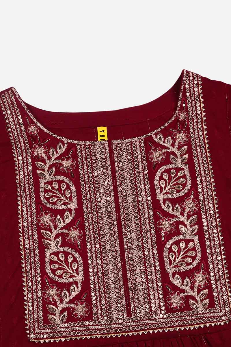 Women's Silk Blend Yoke Design Solid Kurta With Pants