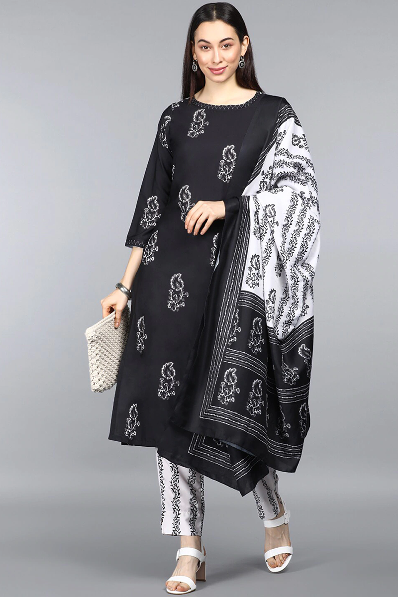 Women's Poly Crepe Printed Kurta Pant Dupatta Set