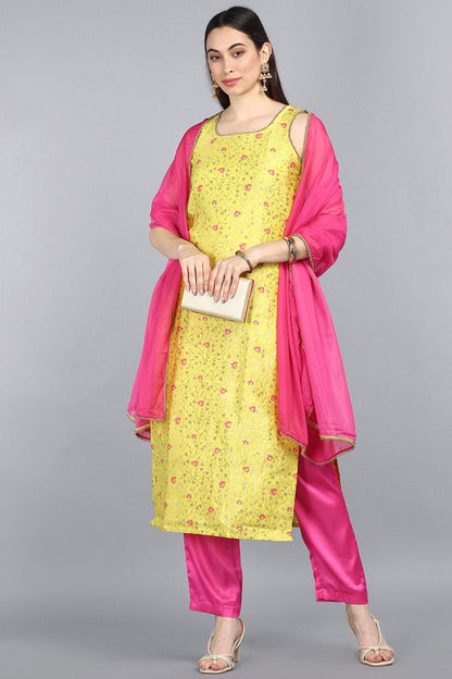 Women's Poly Chanderi Kurta Pant Dupatta Set