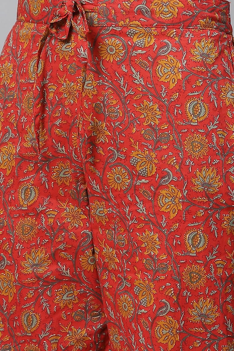 Women's Red Ethnic Motifs Printed Polytser Kurta Pant With Dupatta