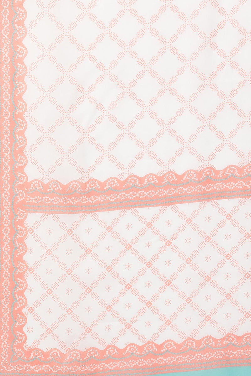 Women's Peach-Coloured White Ethnic Motifs Printed Kurta With Palazzos Dupatta