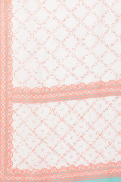 Women's Peach-Coloured White Ethnic Motifs Printed Kurta With Palazzos Dupatta