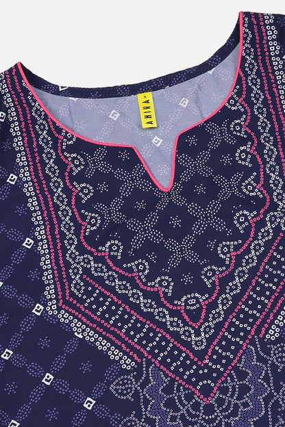 Women's Navy Blue Ethnic Motifs Printed Regular Kurta With Palazzos With Dupatta