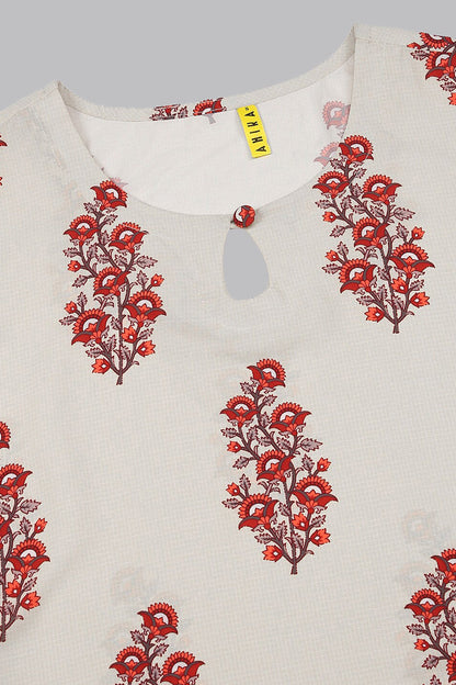 Women's Off White Floral Printed Regular Kurta With Pants Dupatta