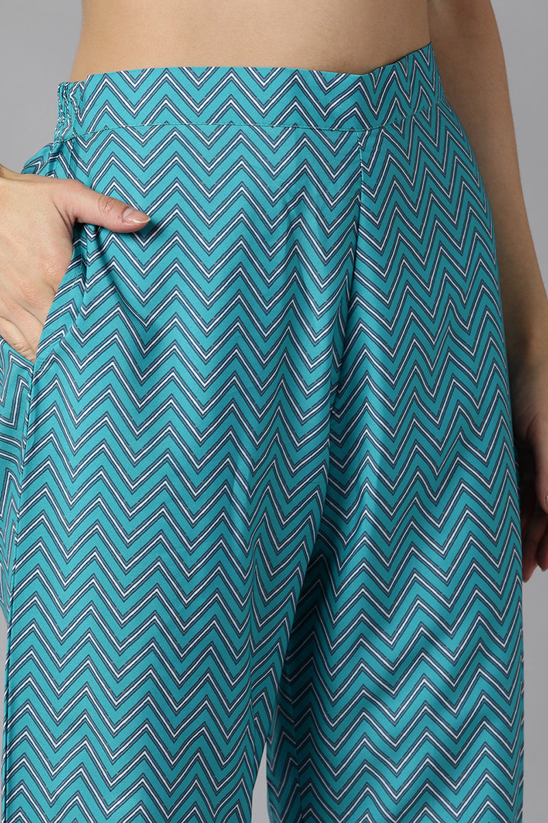 Women's Pink Blue Ethnic Motifs Printed Regular Kurta With Pants With Dupatta