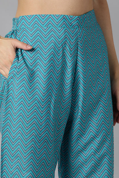 Women's Pink Blue Ethnic Motifs Printed Regular Kurta With Pants With Dupatta