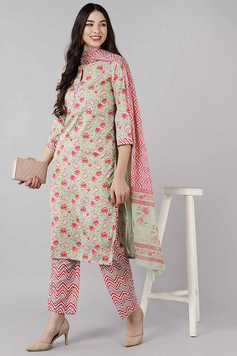 Women's Poly Crepe Printed Kurta Pants Dupatta Set