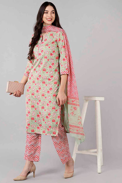 Women's Poly Crepe Printed Kurta Pants Dupatta Set
