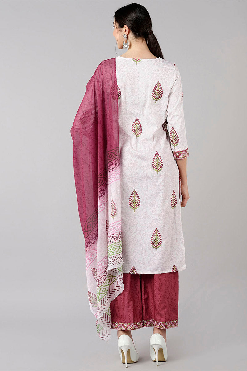 Women's Poly Crepe Printed Kurta Palazzos Dupatta Set
