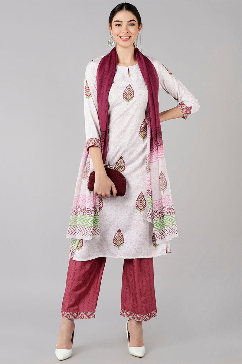 Women's Poly Crepe Printed Kurta Palazzos Dupatta Set