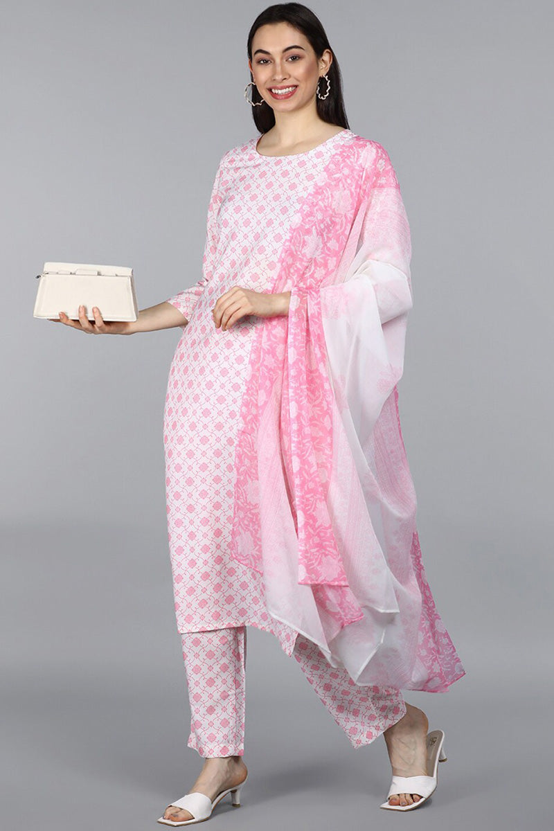Women's Poly Crepe Printed Kurta Pant Dupatta Set