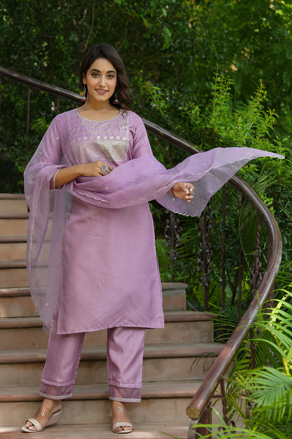 Women's Poly Silk Embroiderd Kurta Pant Dupatta Set