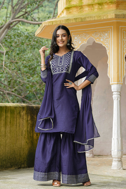 Women's Poly Silk Printed Kurta Pant Dupatta Set
