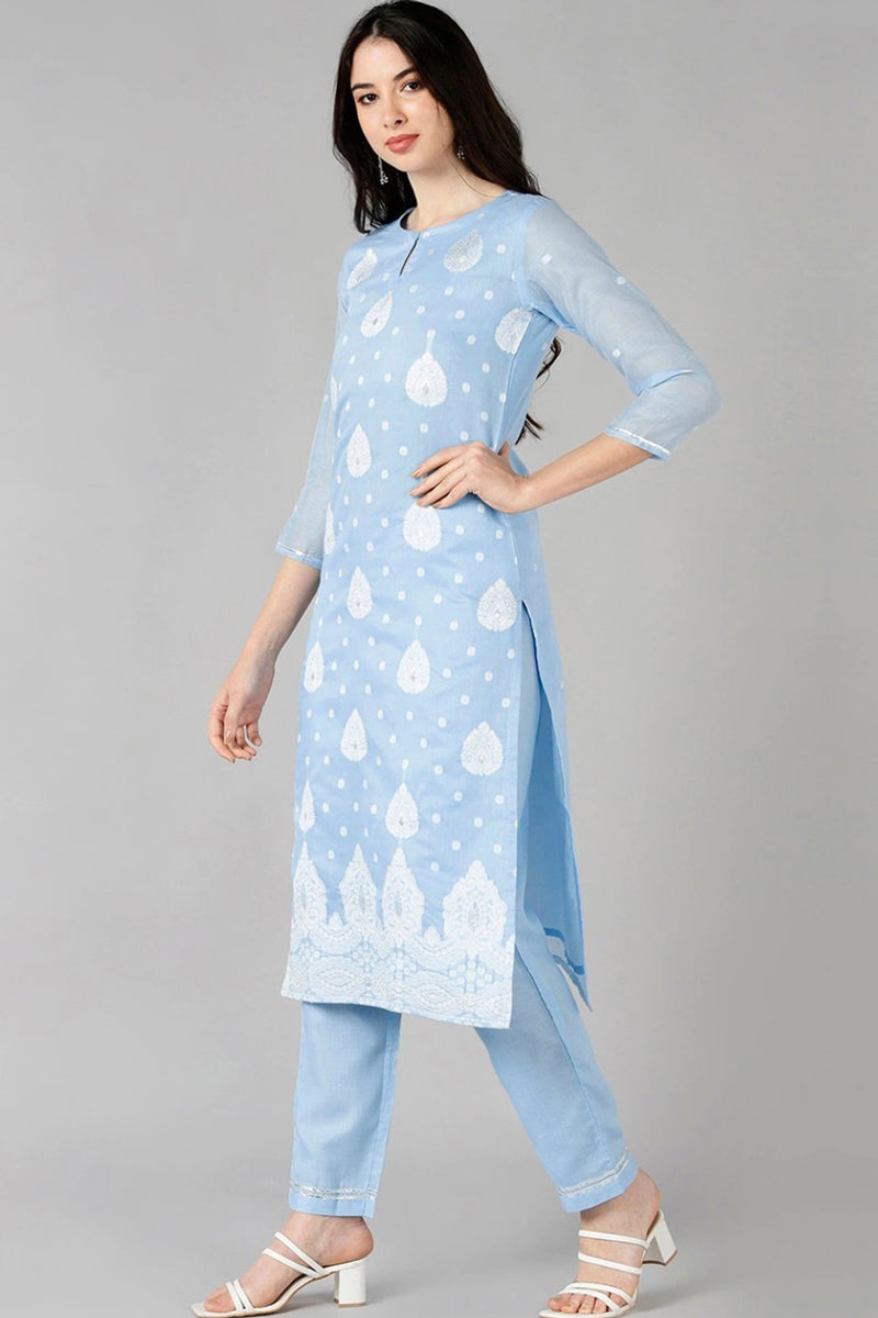 Women's Poly Chanderi Printed Kurta Pant Dupatta Set