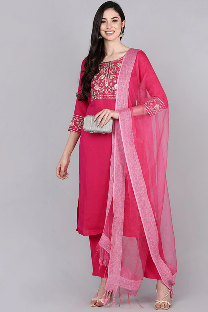 Women's Poly Silk Printed Kurta Pants Dupatta Set