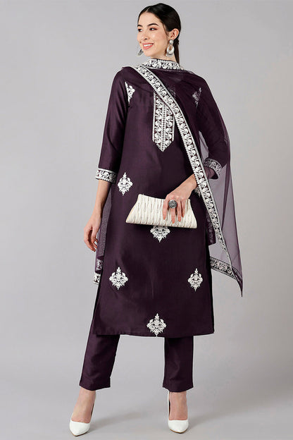 Women's Poly Silk Printed Kurta Pants Dupatta Set