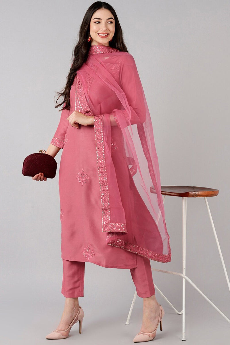Women's Poly Silk Printed Kurta Pants Dupatta Set