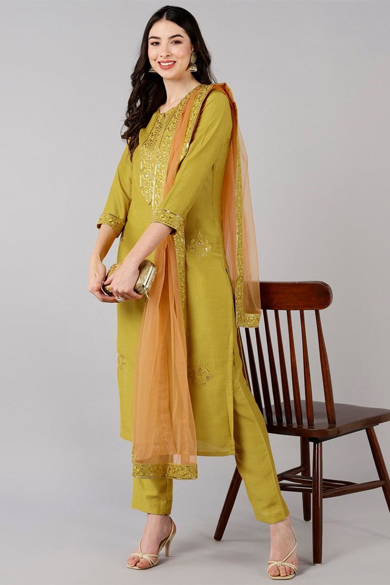 Women's Poly Silk Printed Kurta Pants Dupatta Set