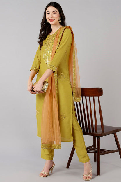 Women's Poly Silk Printed Kurta Pants Dupatta Set