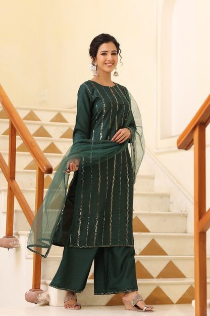 Women's Poly Silk Printed Kurta Pants Dupatta Set