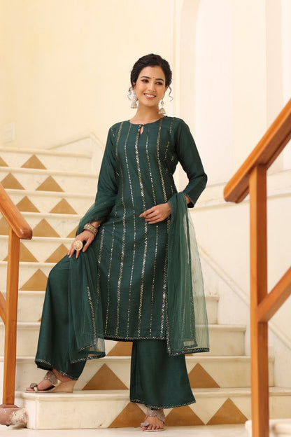 Women's Poly Silk Printed Kurta Pants Dupatta Set