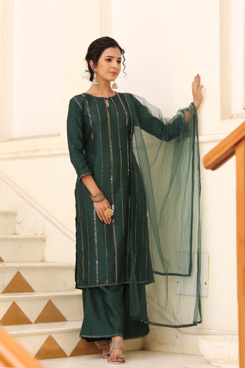 Women's Poly Silk Printed Kurta Pants Dupatta Set