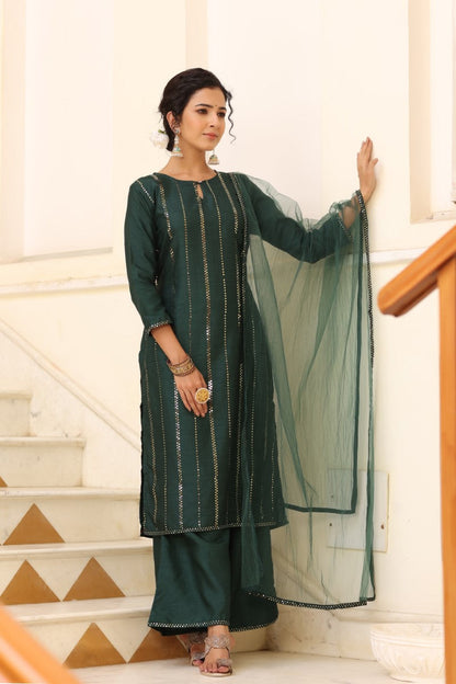 Women's Poly Silk Printed Kurta Pants Dupatta Set