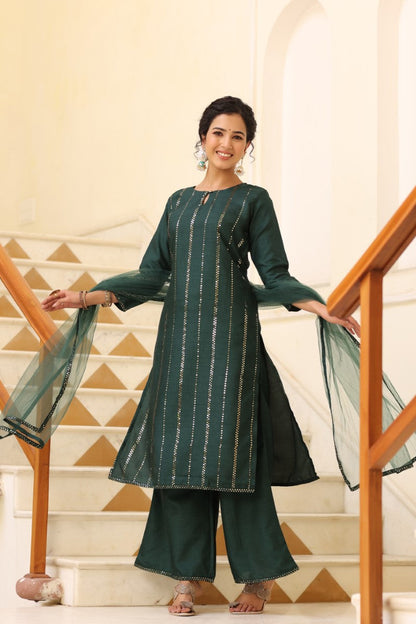 Women's Poly Silk Printed Kurta Pants Dupatta Set